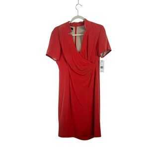 Lafayette 148 New York Coral Guava Surplus Silk Faux Wrap Dress Career Womens 6